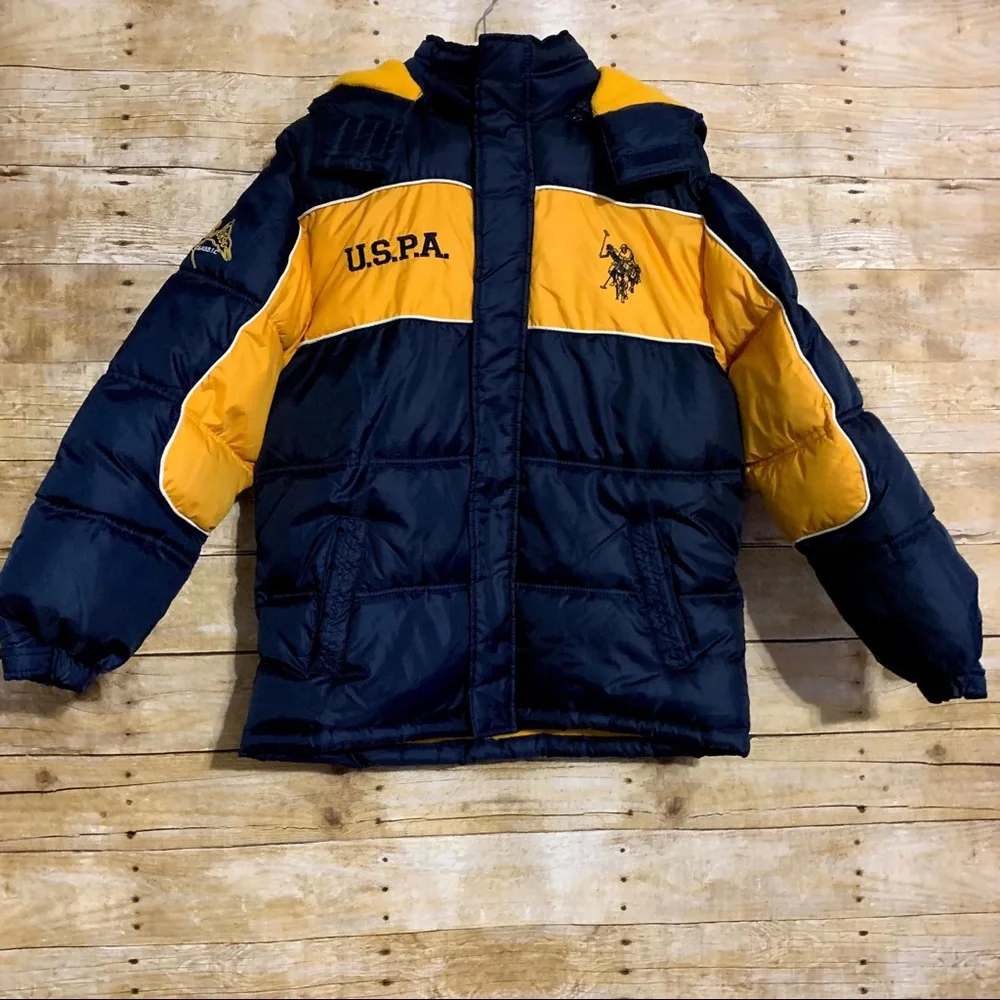 US polo assn boys L puffer hood coat fleece jacket blue snow warm